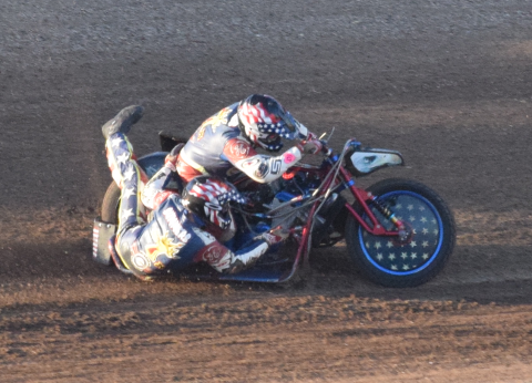 Motorcycle with sidecar on track