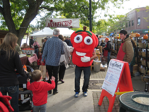 Person in apple costume