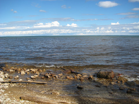 Lake with clouds on horizon
