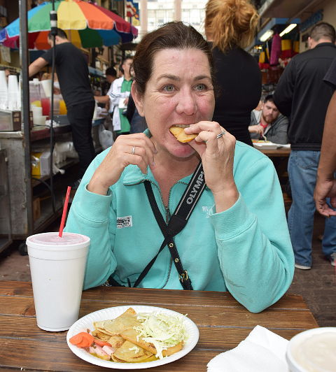 Stephanie eats a taco