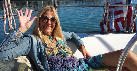 Woman lounging on deck