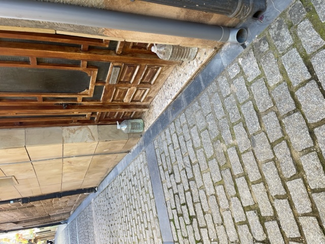 Water containers in doorway